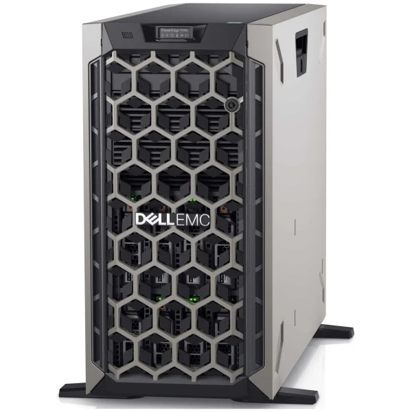خادم Dell PowerEdge T440، معالجان Intel Xeon Silver 4210R بسرعة 2.2GHz، 10 أنوية / 20 خيط لكل معالج، ناقل بيانات 9.6GT/s، ذاكرة 2 × 16GB (إجمالي 32GB)، وسعة تخزين 2 × 4TB