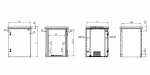 Side profile CAD blueprint showing internal frame dimensions of ProRack PR-OD6612 12U cabinet