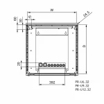 Front dimensional CAD schematic drawing for ProRack PR-OD6612 12U outdoor cabinet 600mm width