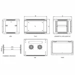 Multi-view orthographic CAD blueprint for ProRack 12U PR-W6612 cabinet dimensions and cable entries
