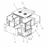 Exploded view CAD diagram showing numbered assembly components of ProRack PR-W6615 15U cabinet