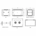 Multi-view panel assembly technical diagram for ProRack 6U PR-W6406 wall mount cabinet