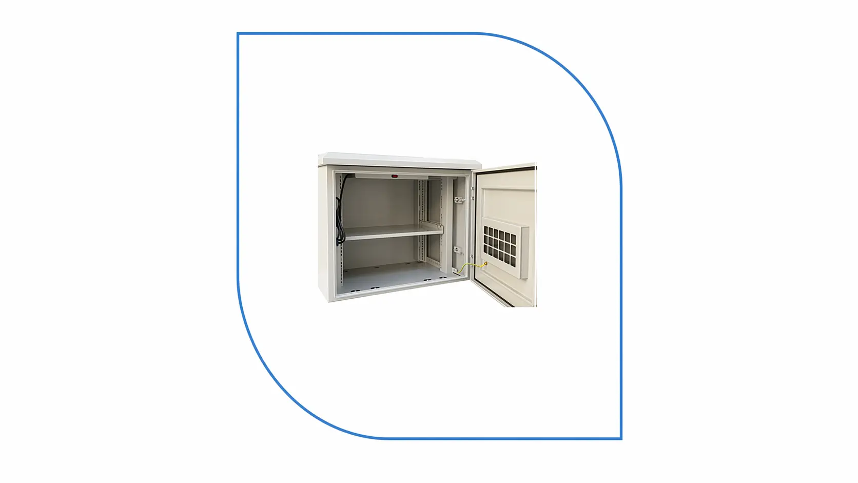 ProRack 9U Outdoor Wall Mount Rack, 600×450mm (Bsmartnetworks)1 ProRack 9U 600x450 IP65 outdoor wall mount cabinet PR-OD6409 white enclosure with door open
