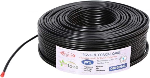 كابل كاميرات مراقبة CCTV نوع RG59 بطول 100 متر