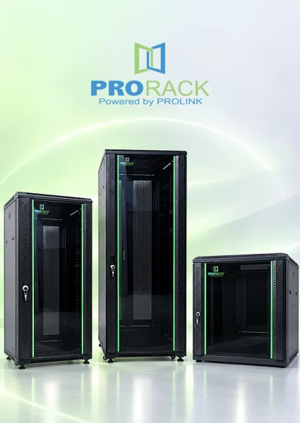Alt Text (EN): ProRack wall-mount network enclosure with tempered glass door for switches and CCTV NVRs by Bsmart Networks Egypt